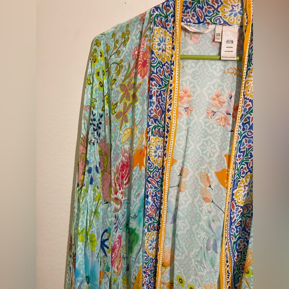 Soft Surroundings Boho Floral Kimono Cardigan – One Size – 100% Rayon hippie - Picture 6 of 16